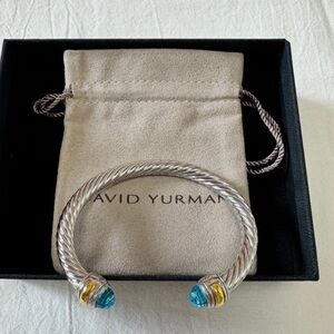 David Yurman Silver and Gold Cable Bracelet with Blue Accents 7mm